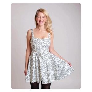 ★ Vintage Ixia Bicycle Print Pinup Tie-Back Dress - Off White/Black ★